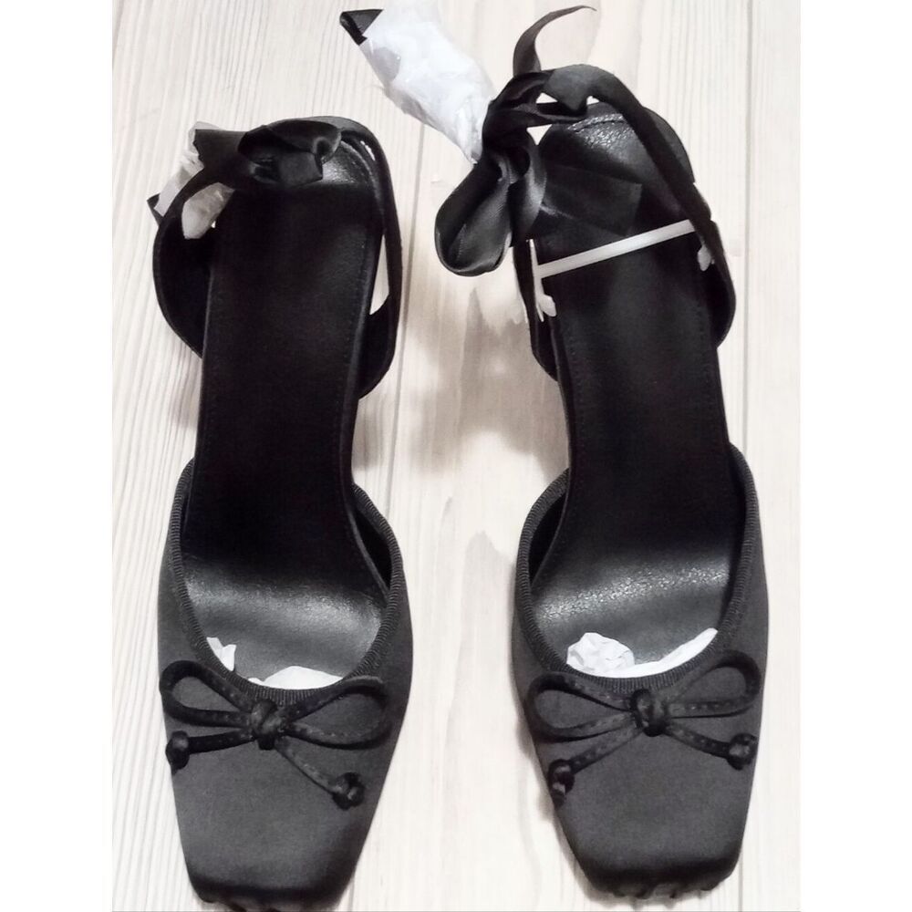 (D-4779) Satin Ballet Shoes Stiletto High Heels Closed Square Toe Sz 8.5 - Picture 3 of 17